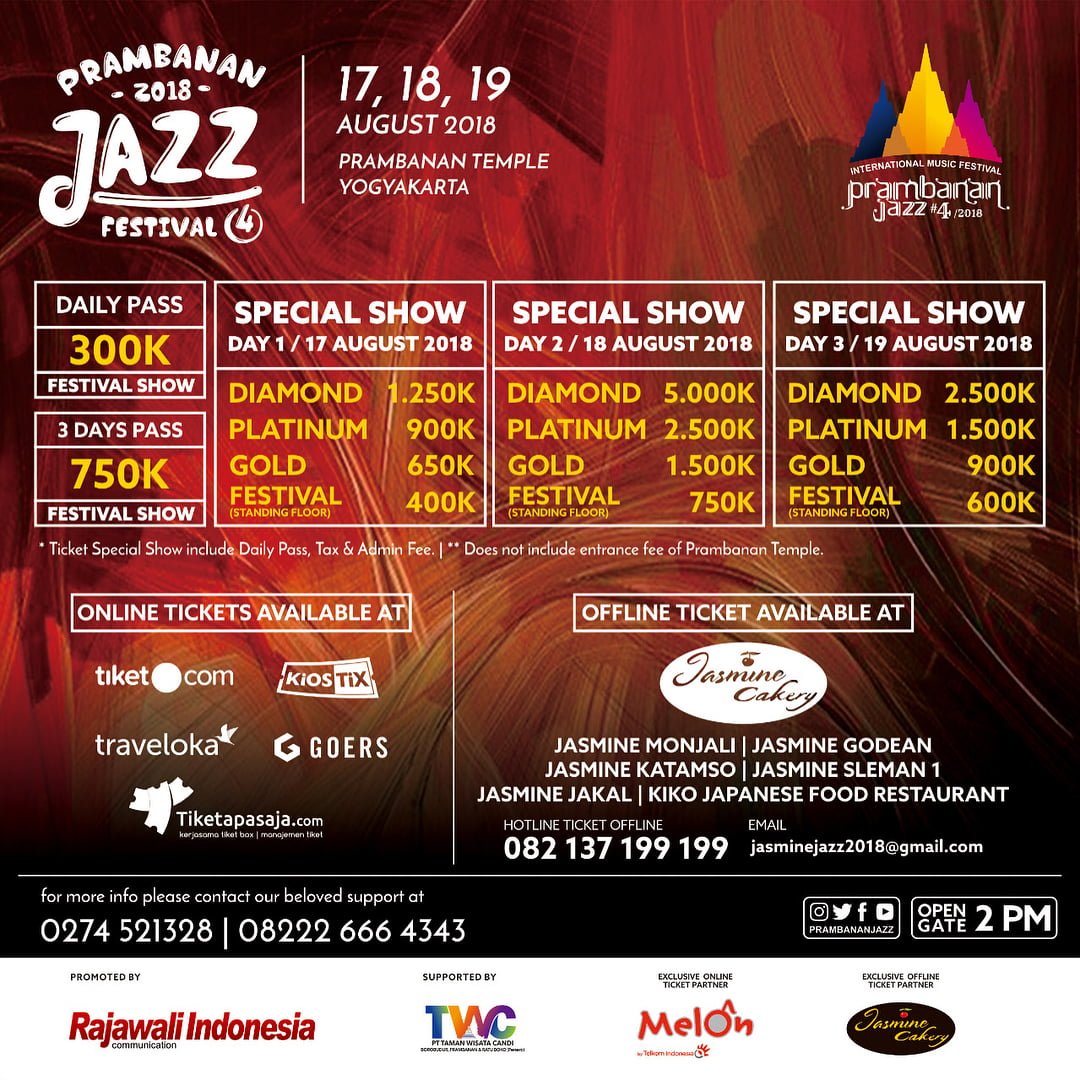 Daftar Harga Tiket Prambanan Jazz Festival 2018