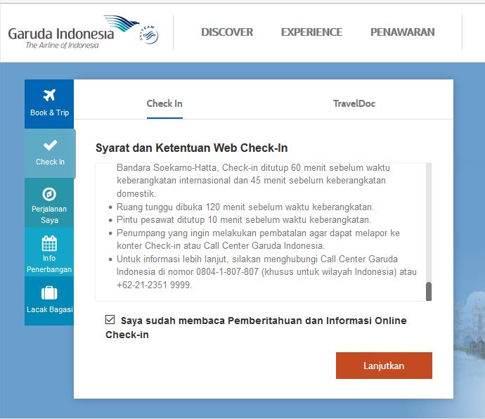 Syarat dan ketentuan Garuda Indonesia Online Check In