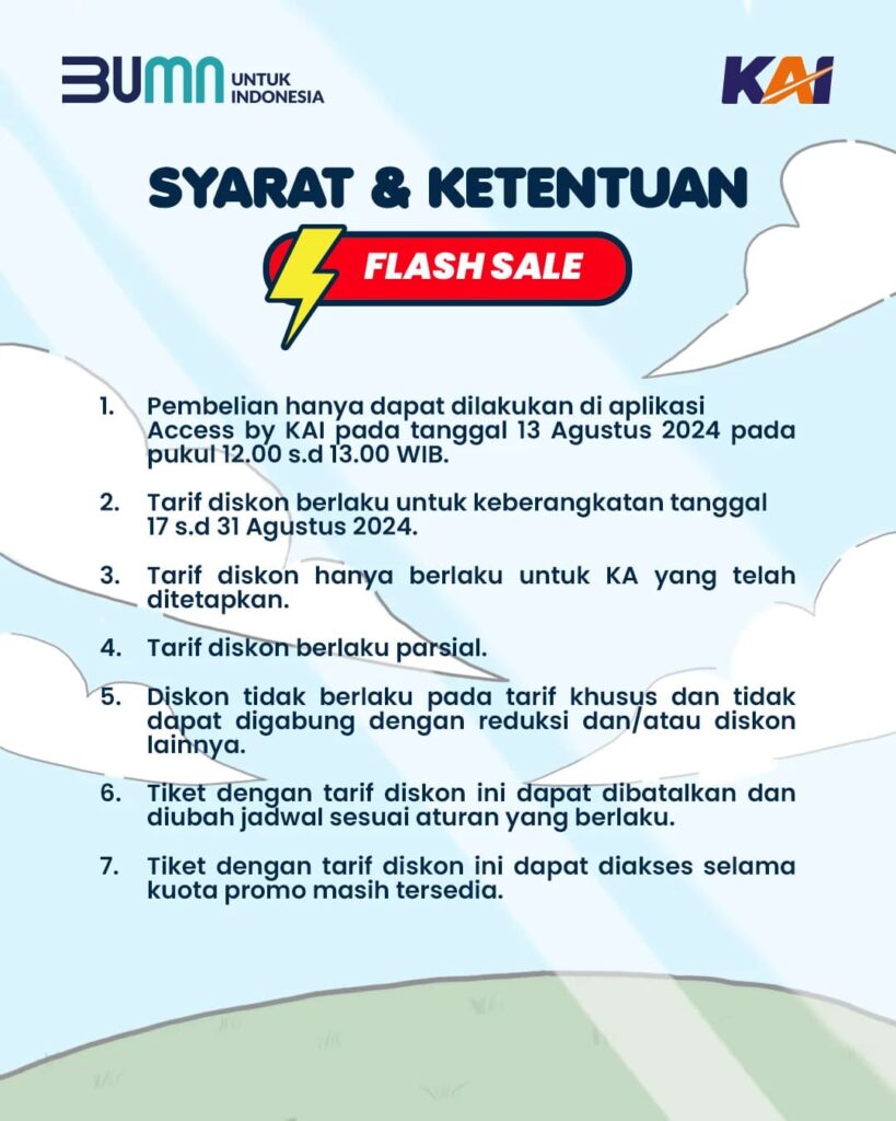 Syarat dan ketentuan Flash Sale Tiket Kereta Api