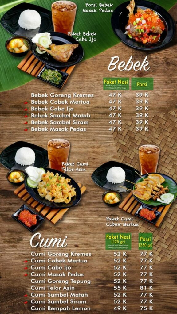 Harga Menu Kampung Kecil Simpangan Depok Bebek dan Cumi