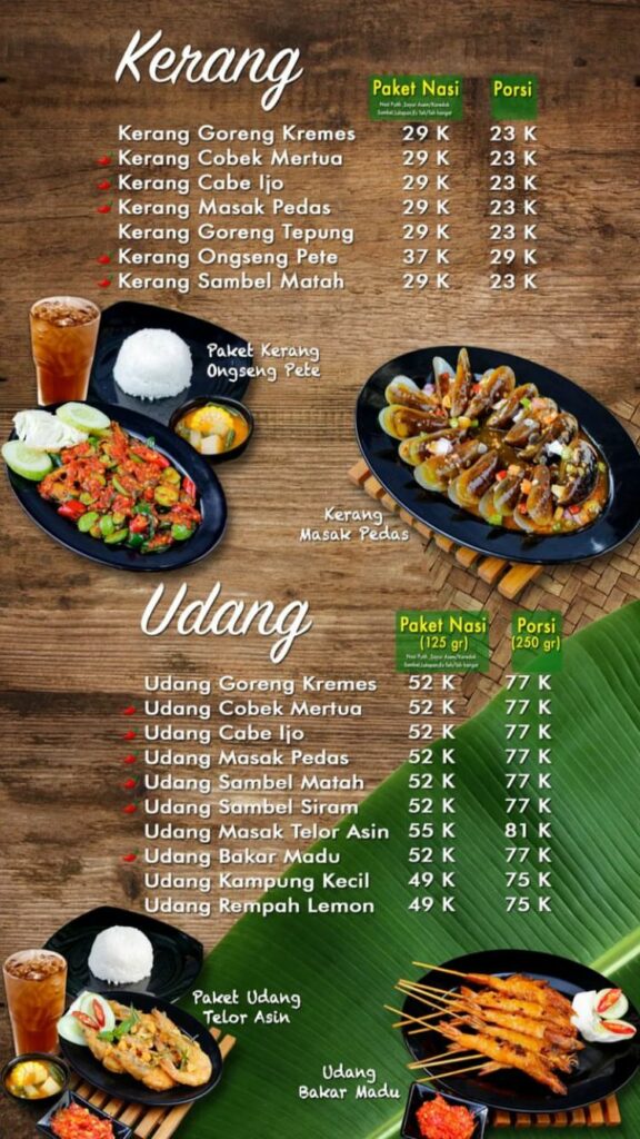 Harga Menu Kampung Kecil Simpangan Depok Kerang dan Udang