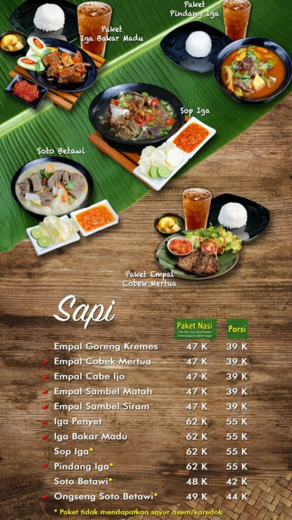 Harga Menu Kampung Kecil Simpangan Depok Sapi