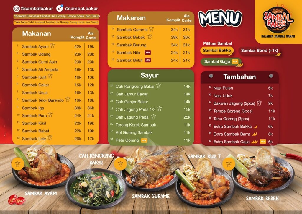 Harga Menu Sambal Bakar Indonesia 2024 Terbaru