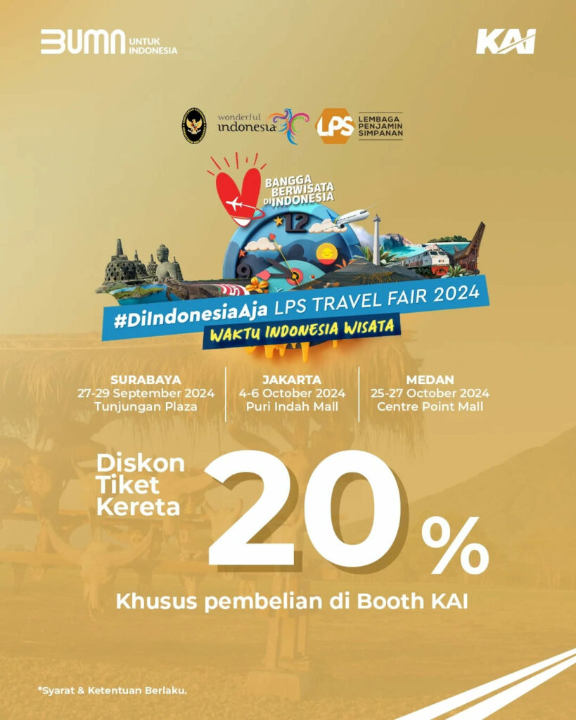 KAI Hadirkan Diskon 20 Tiket Kereta Api di LPS Travel Fair 2024 Surabaya, Jakarta, dan Medan ini Jadwalnya! (1)