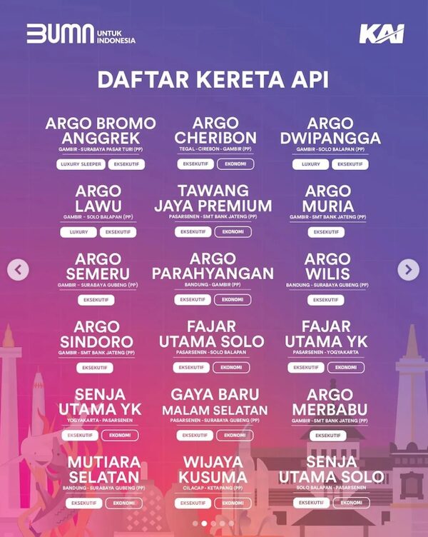 Daftar Kereta Api yang dapat diskon Tiket KA di KAI Expo 2024